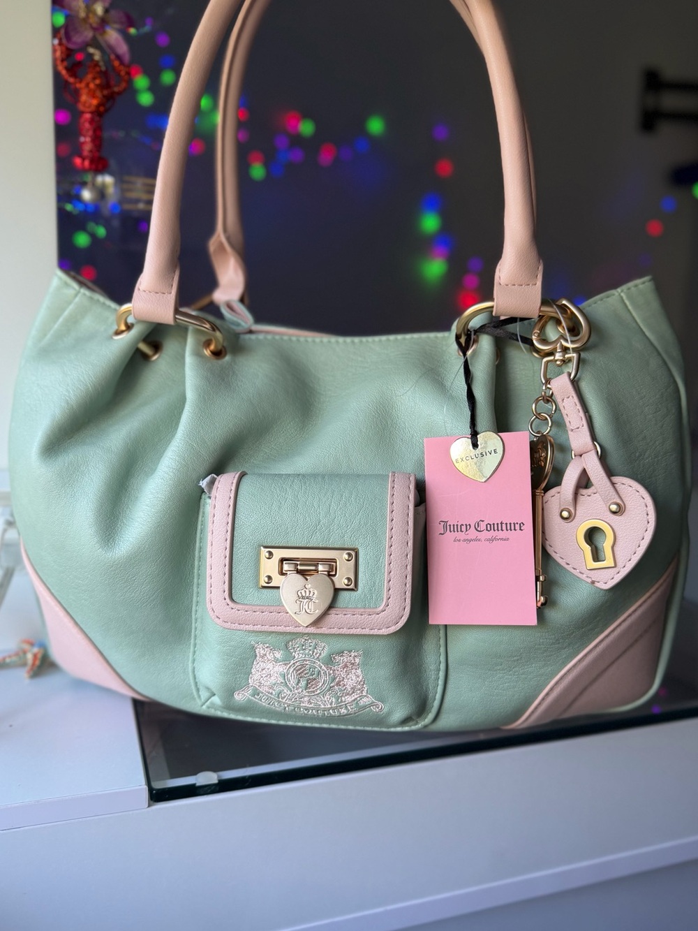 Juicy Couture Royal To Juicy Mint Pink Crescent Hobo Shoulder Bag frosty green